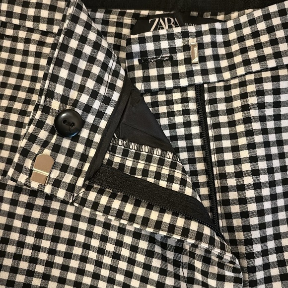 ZARA check pants front pockets elastic waist at back faux pockets at back size M - Picture 6 of 13